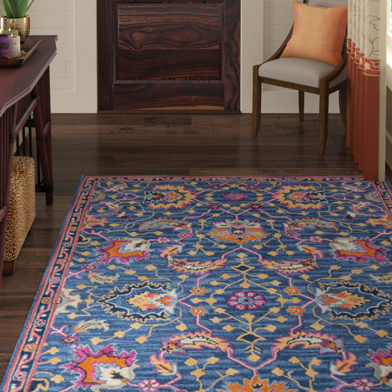 World Menagerie Lancaster Oriental Handmade Tufted Wool Blue Area Rug